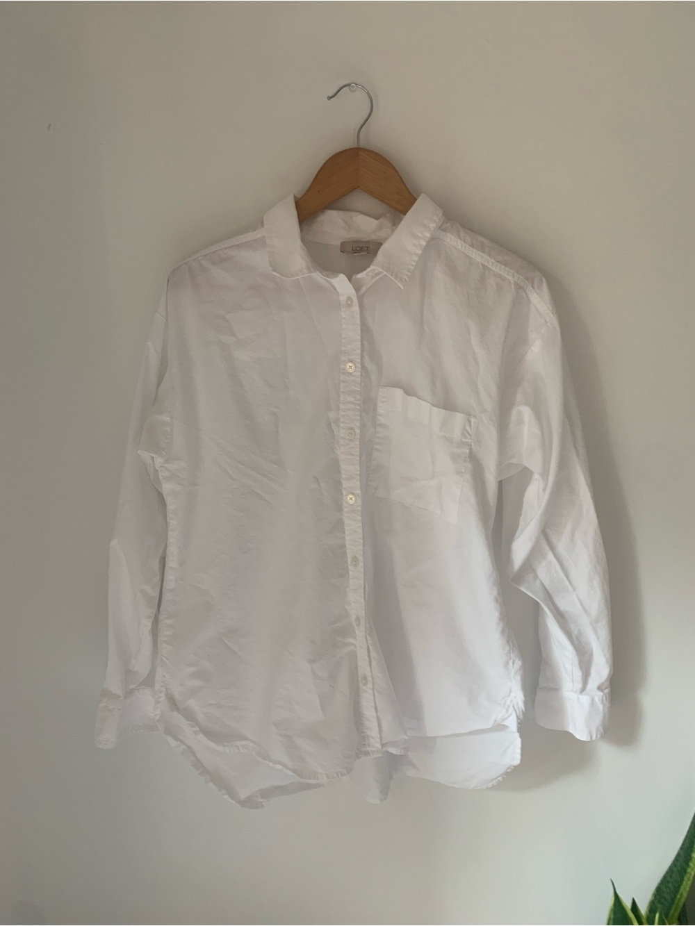 LOFT White Button-Down Shirt with Chest Pocket